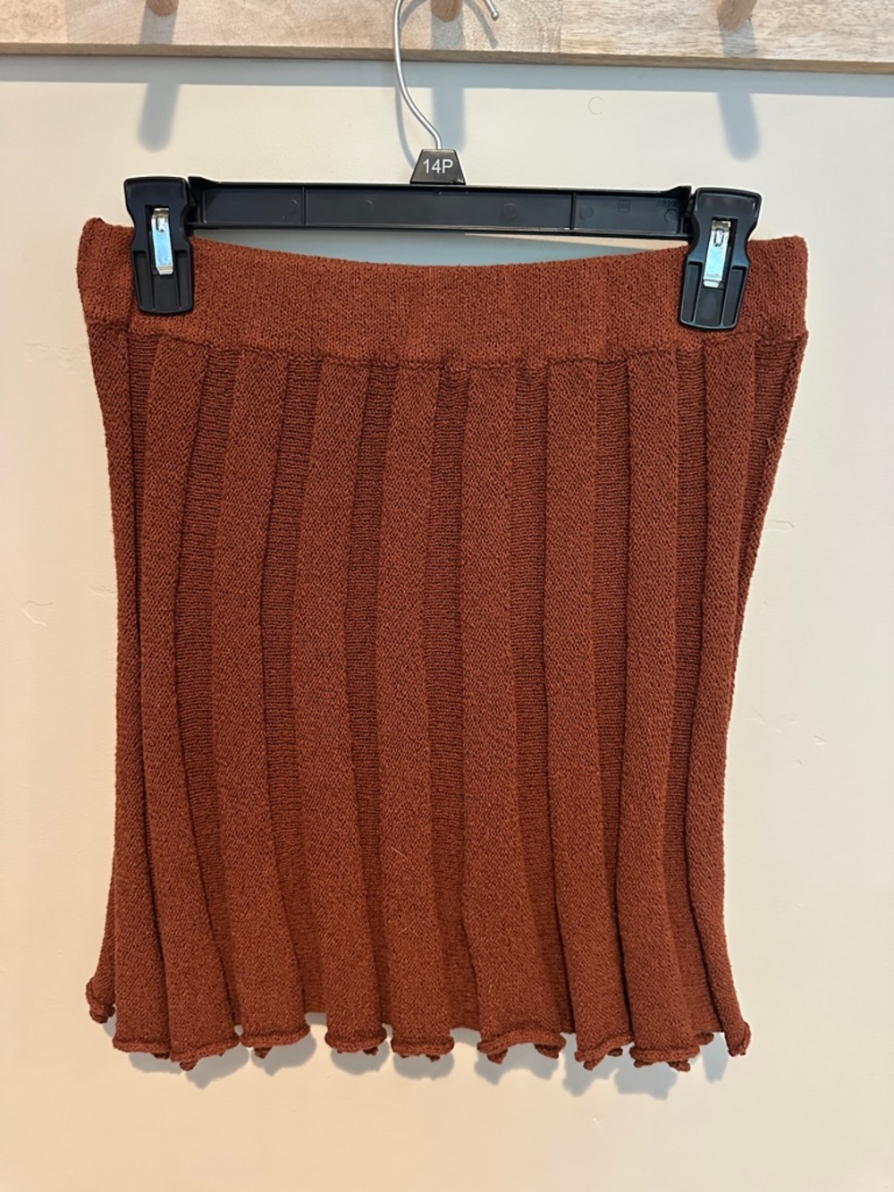Free People Ribbed Midi Skirt in Rust